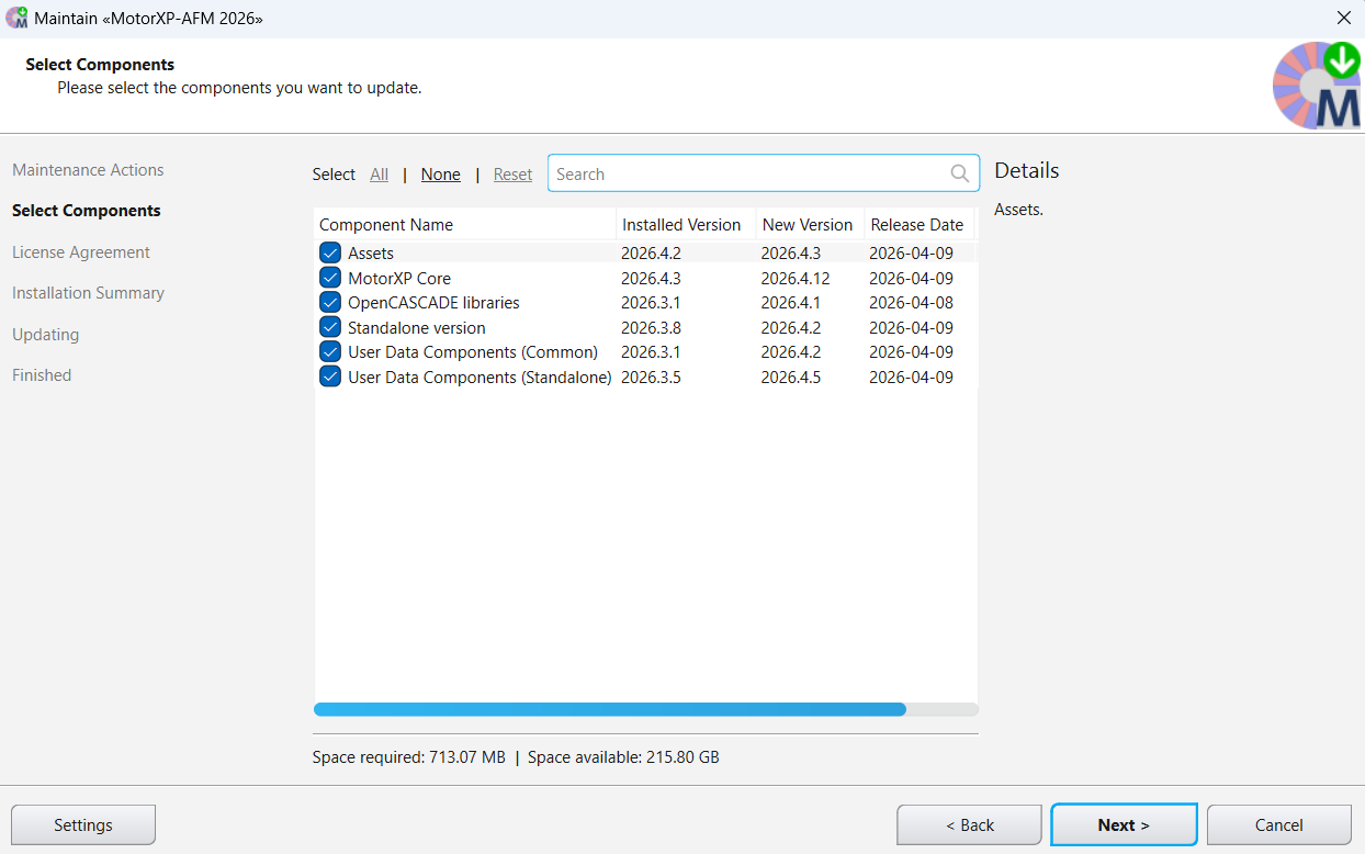 Update Wizard interface